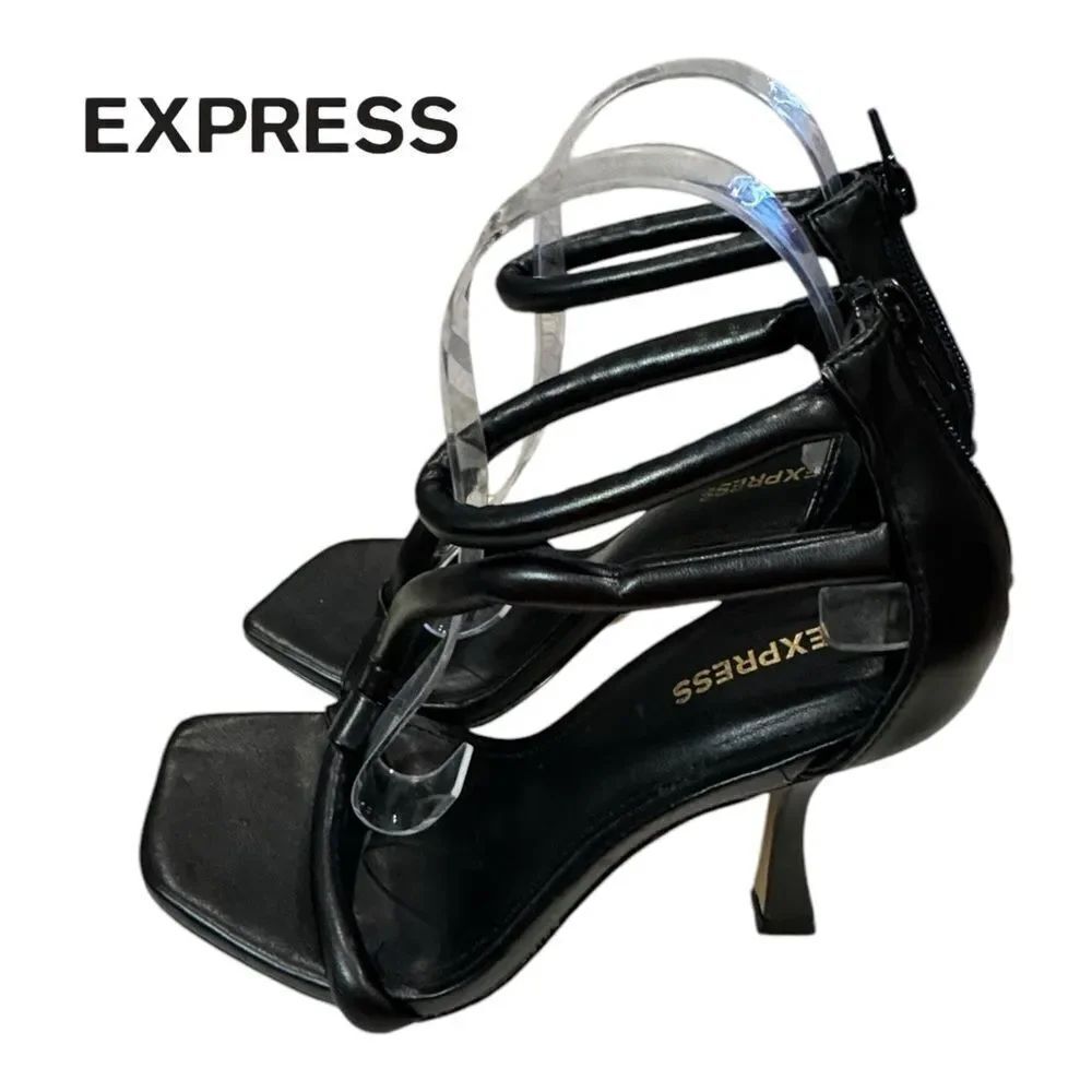 Express Women's Black Zipper Open Toe Heels 6